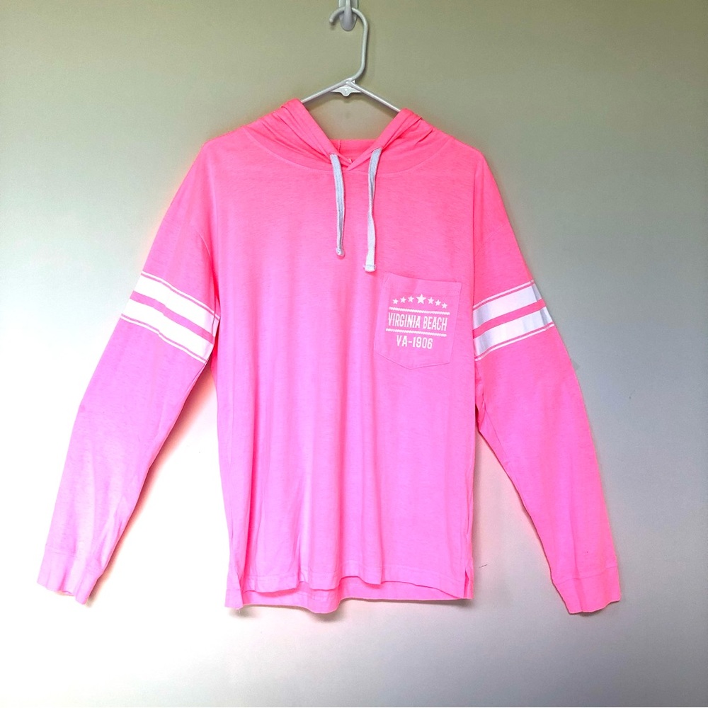 Virginia Beach ~ Pink & White Pullover Hoodie ~ Summer Weight~ Large ~ NWOT